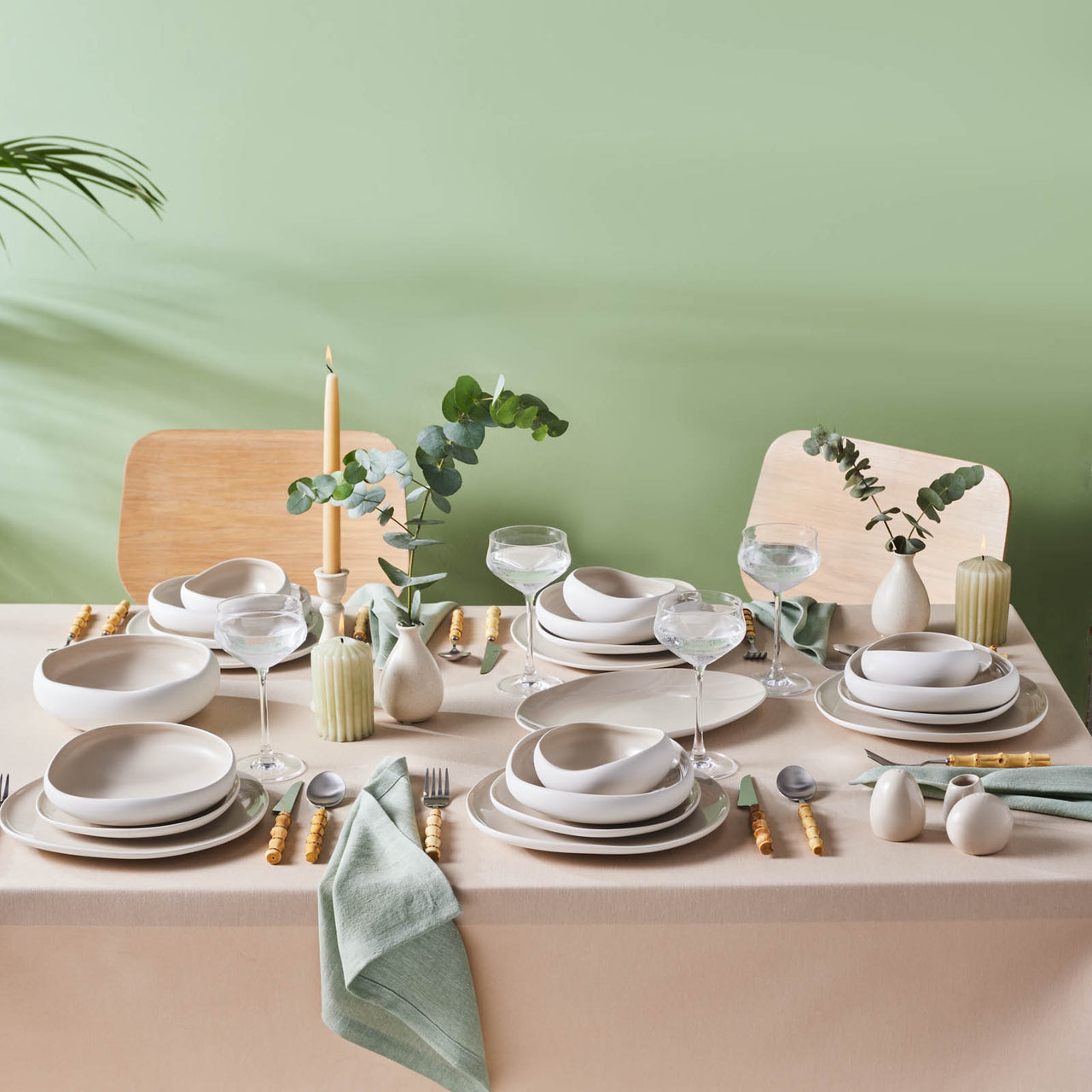 Juego de Vajilla Premium de 52 Piezas para 12 Personas – Cerámica Stoneware Beige