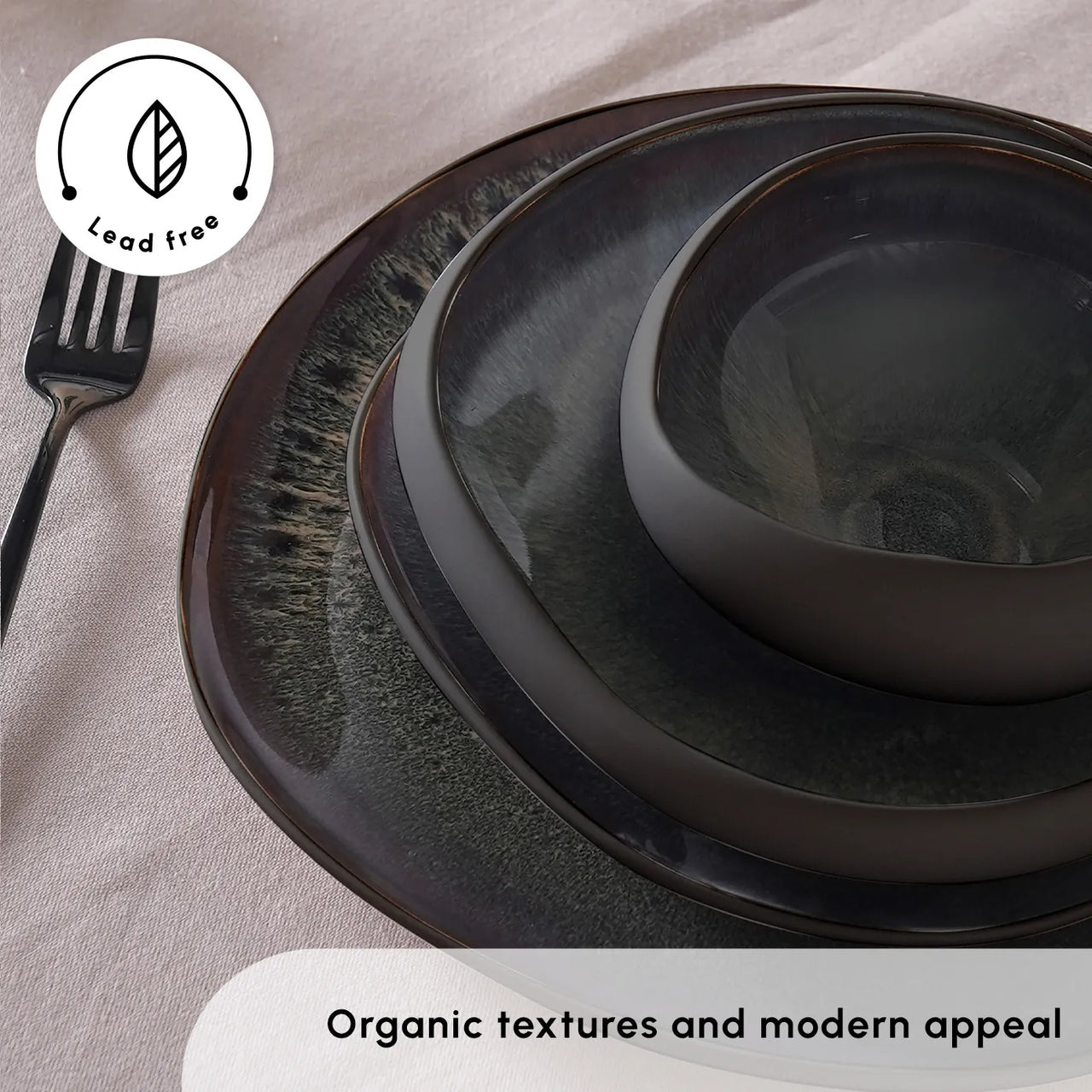 Juego de Vajilla Premium de 52 Piezas para 12 Personas – Cerámica Stoneware Negra