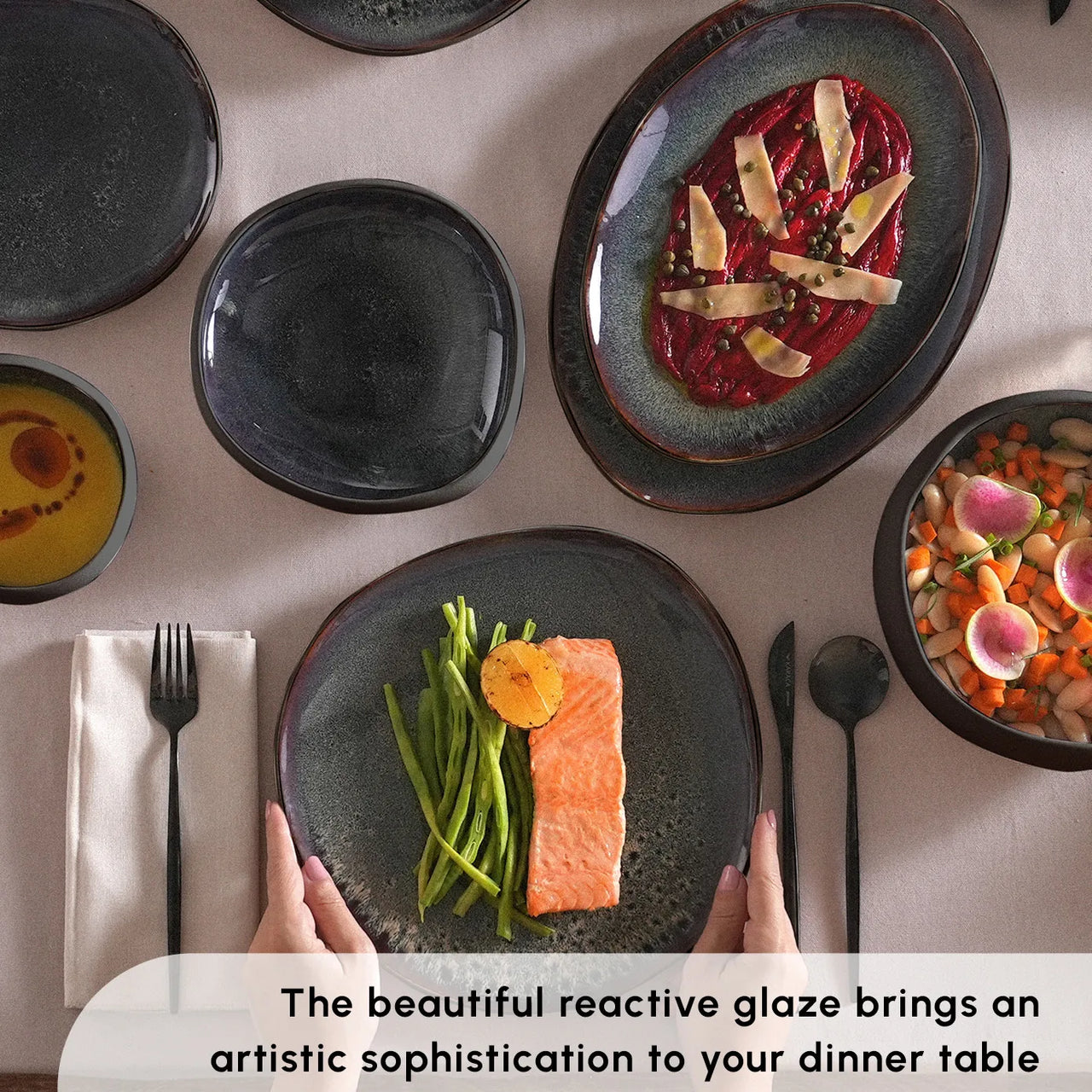 Juego de Vajilla Premium de 52 Piezas para 12 Personas – Cerámica Stoneware Negra