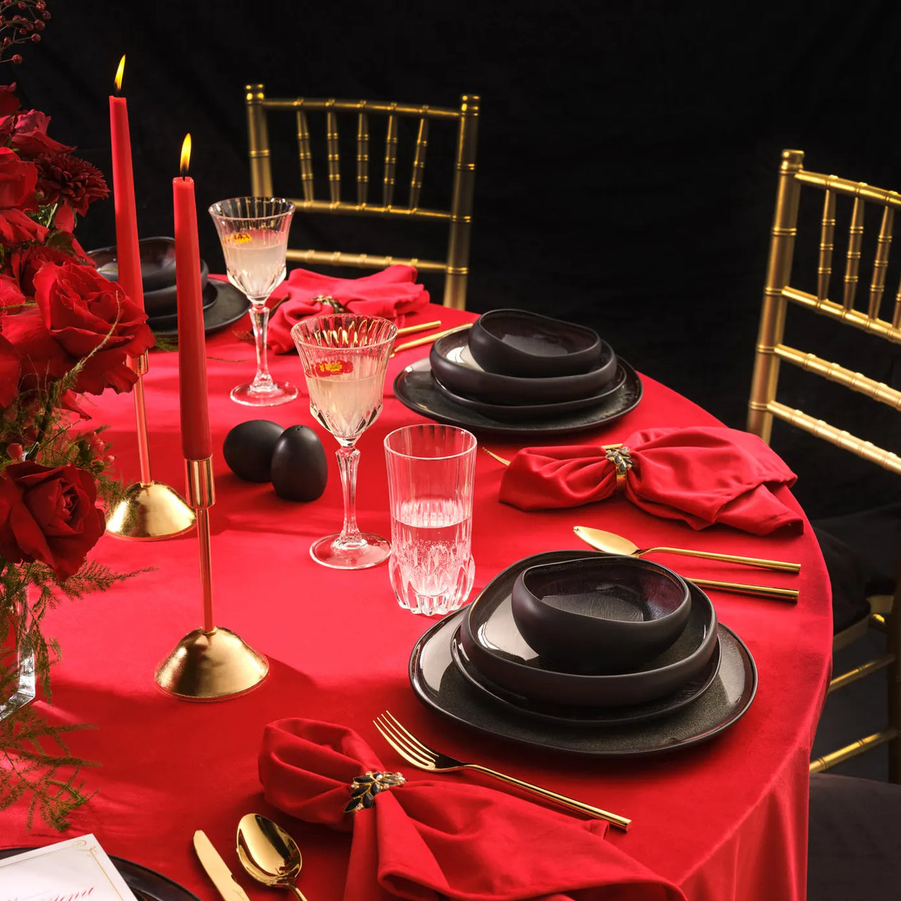 Juego de Vajilla Premium de 52 Piezas para 12 Personas – Cerámica Stoneware Negra