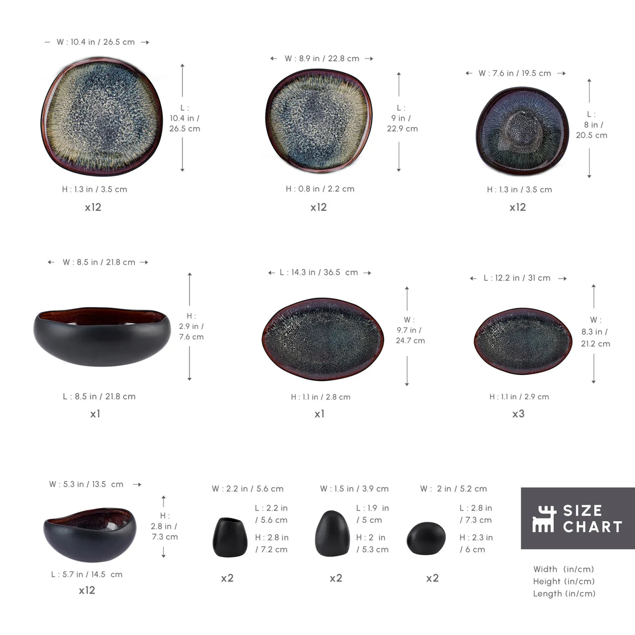 Juego de Vajilla Premium de 52 Piezas para 12 Personas – Cerámica Stoneware Negra