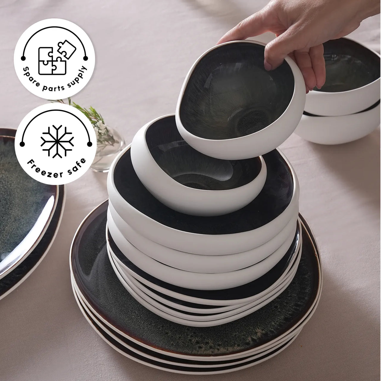 Juego de Vajilla Premium de 52 Piezas para 12 Personas – Cerámica Stoneware Blanca