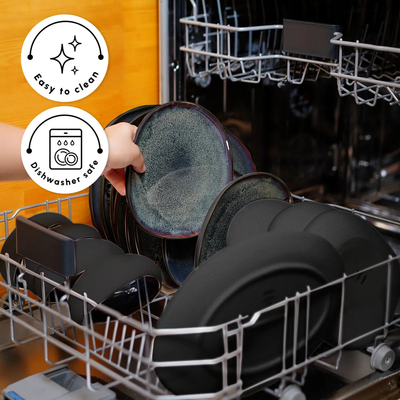 Juego de Vajilla Premium de 52 Piezas para 12 Personas – Cerámica Stoneware Negra