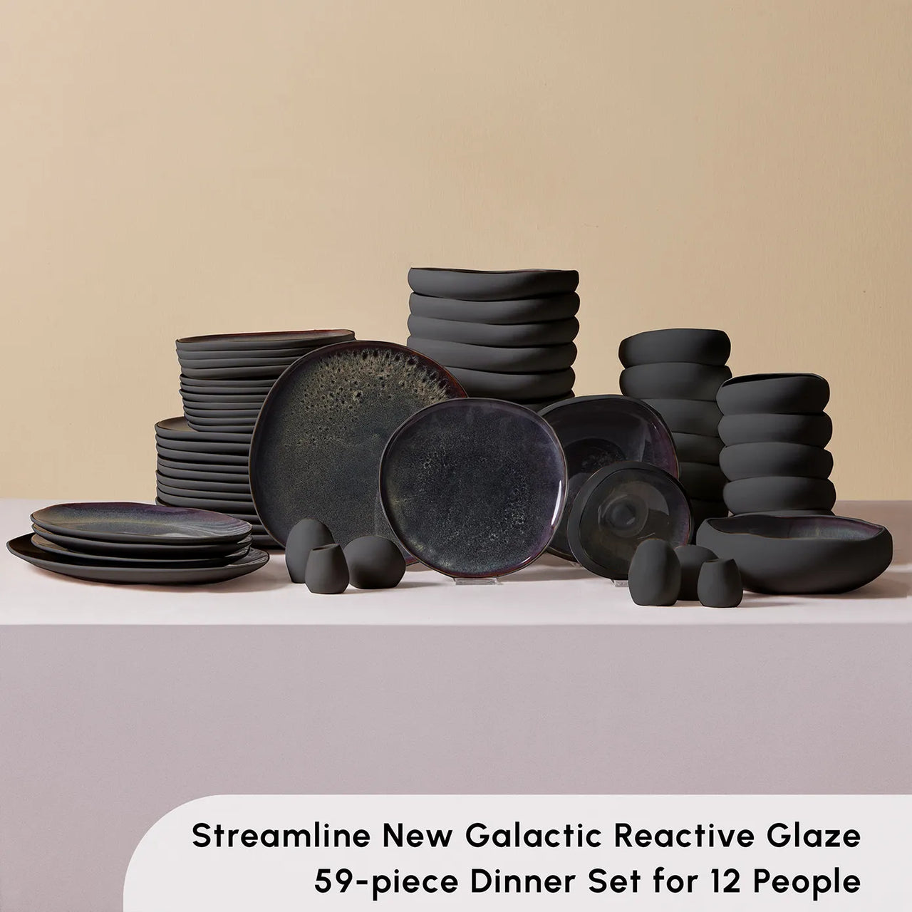 Juego de Vajilla Premium de 52 Piezas para 12 Personas – Cerámica Stoneware Negra